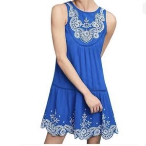 Anthropologie Meadow Rue Women's Size 4 Blue Embroidered Sleeveless Dress